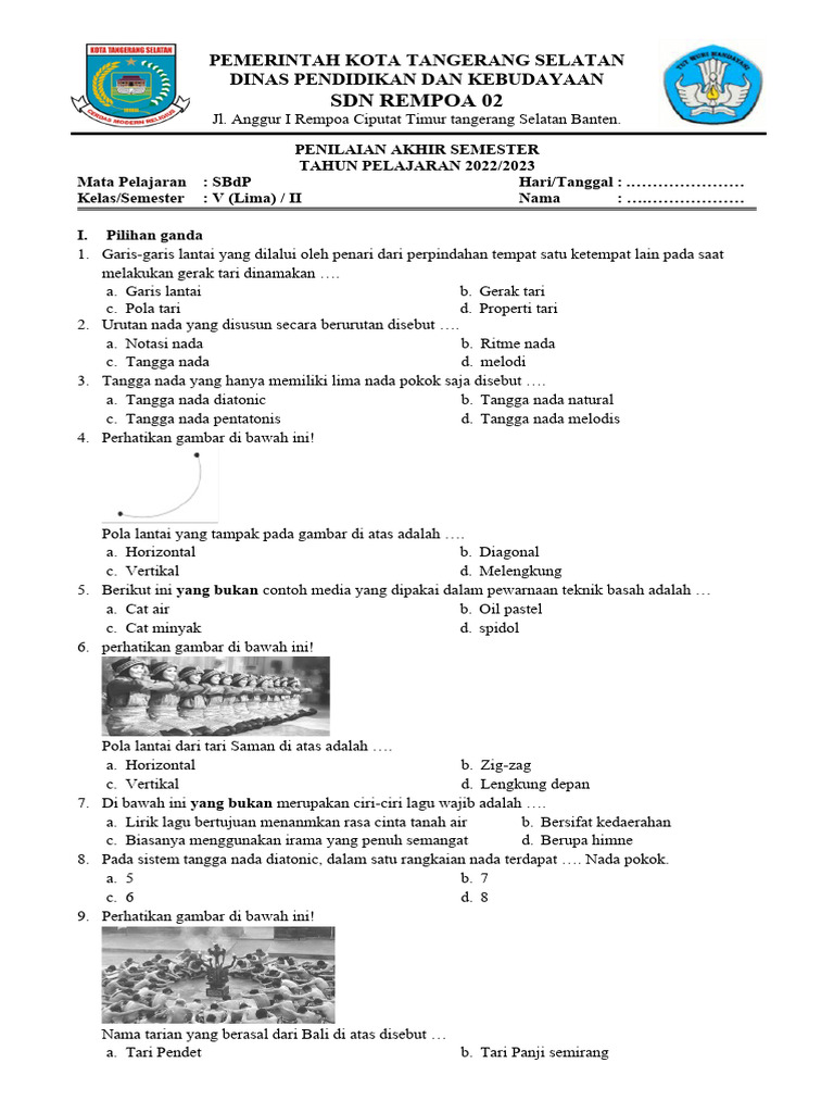Soal Pat Sbdp Kelas 5 2022 2023 Pdf
