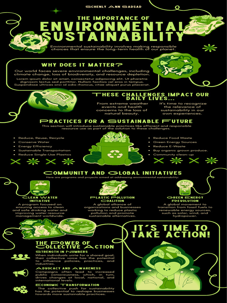 Black and Green Bold Illustrative Environmental Sustainability ...