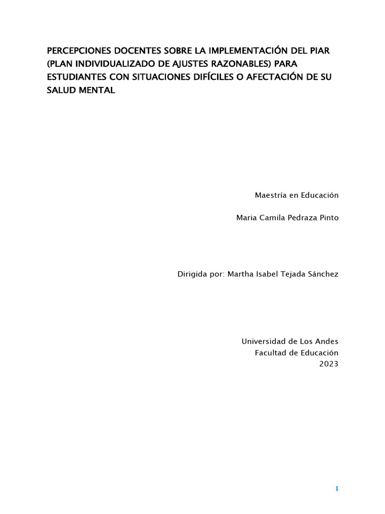 Percepciones Docentes sobre PIAR y Salud Mental | PDF | Salud mental ...