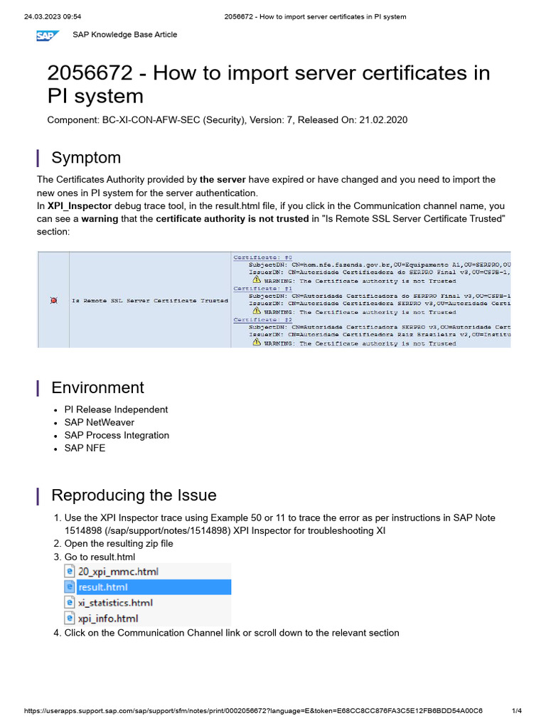 How to import server certificates in pi system pdf public key