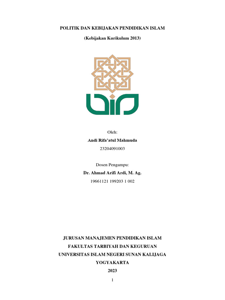 Politik Dan Kebijakan Pendidikan Islam K13 Pdf Karier