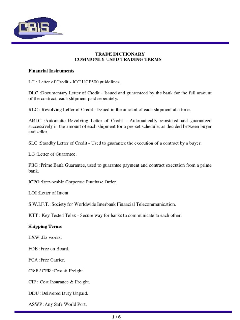 Trading Terms and Definitions Guide | PDF | Shipping | Logistics