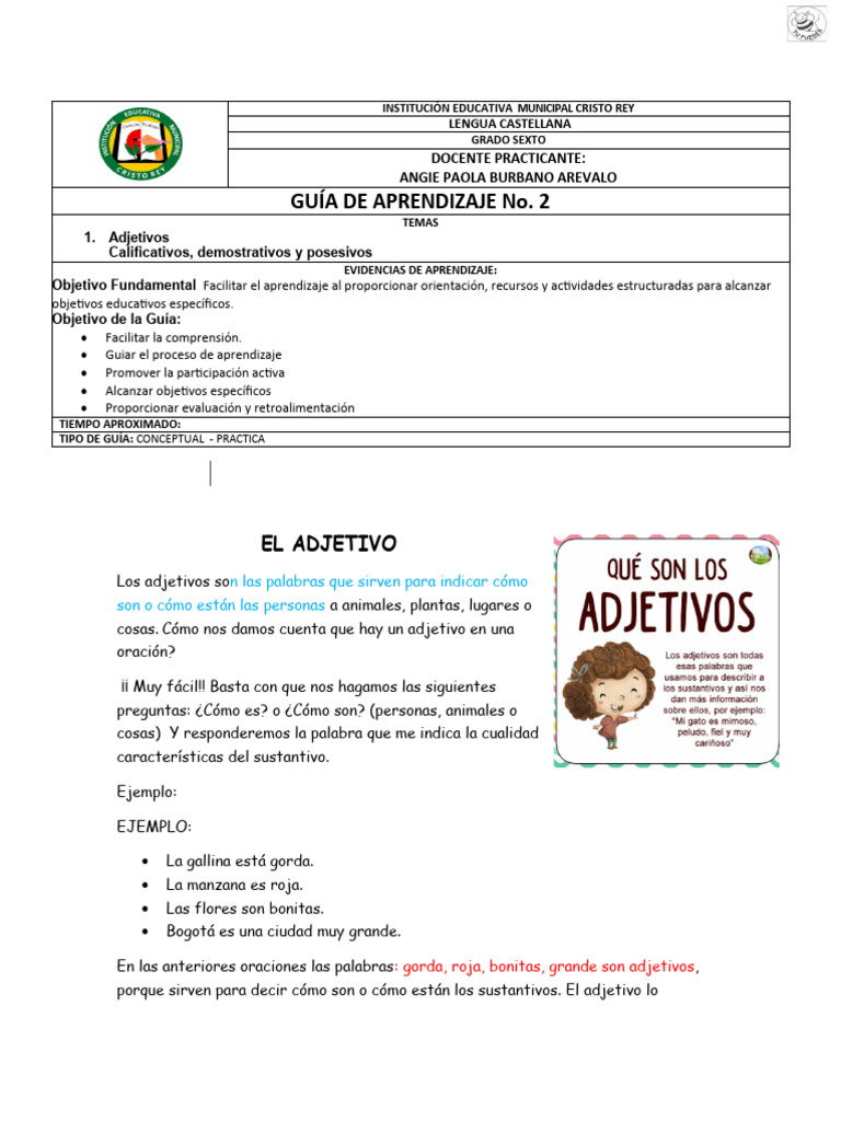 Diferencias entre adjetivos calificativos y determinativos | PDF ...