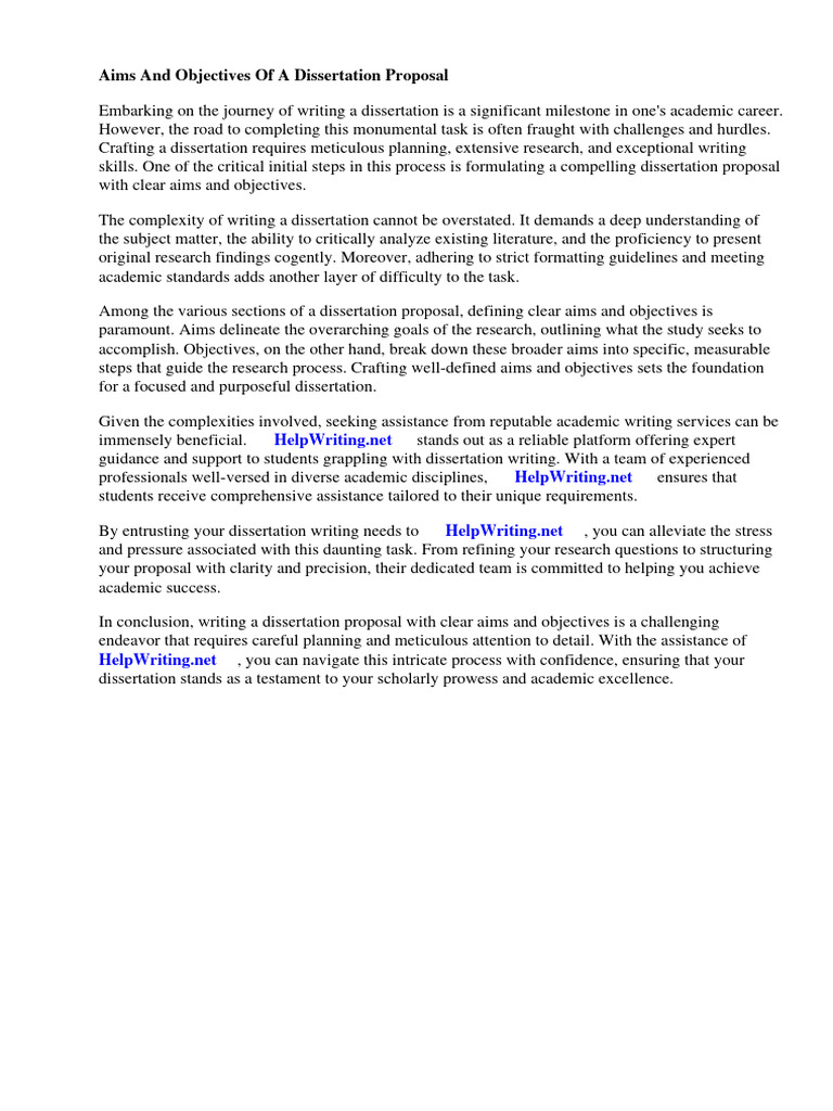 Aims and Objectives of A Dissertation Proposal | PDF