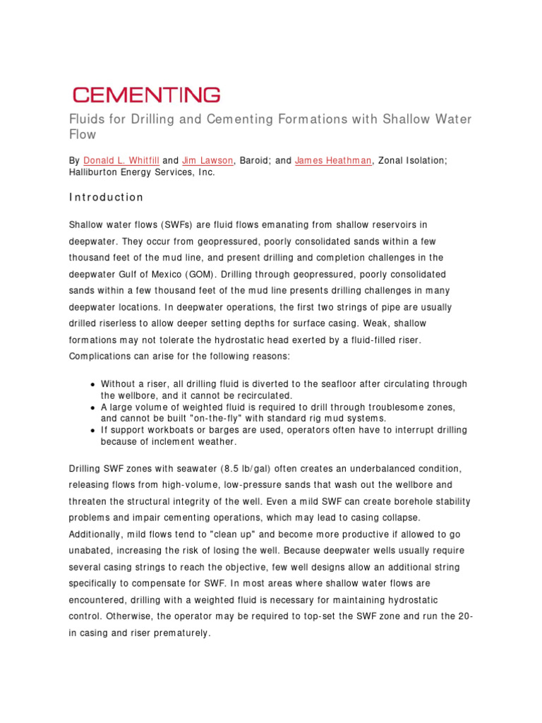 Shallow Water Flow Drilling Solutions | PDF | Casing (Borehole) | Oil Well