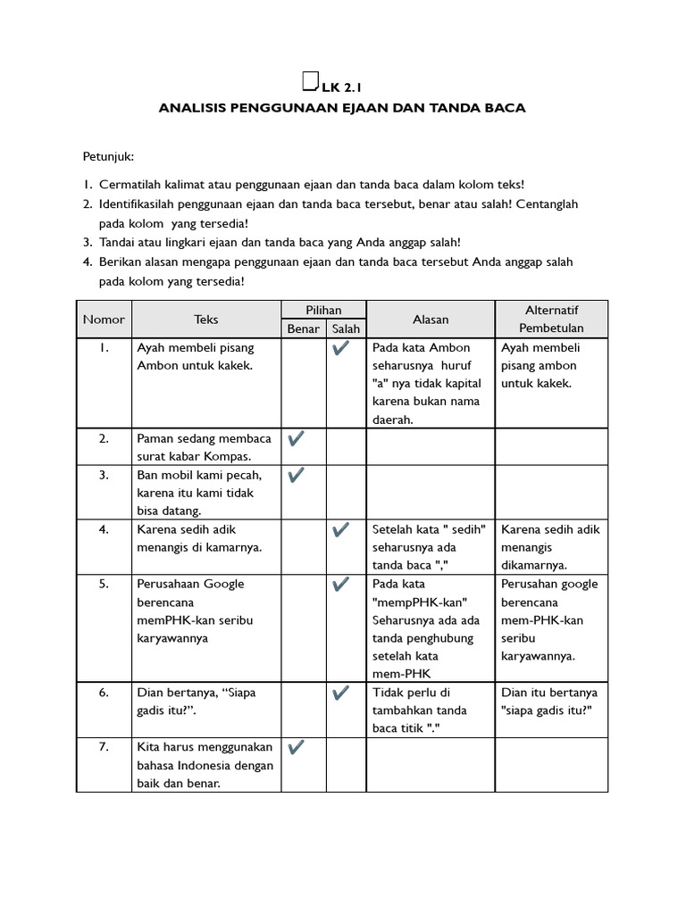 Lk analisis kesalahan penggunaan ejaan dan tanda baca pdf