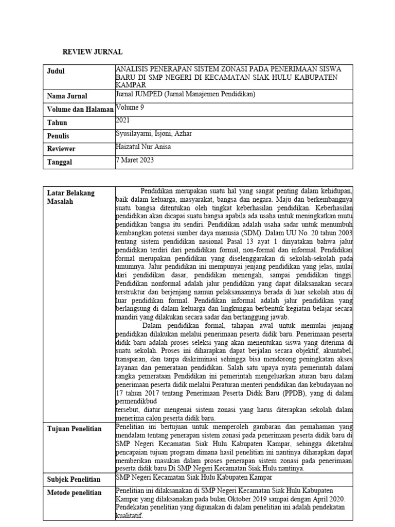 Analisis Sistem Zonasi PPDB SMP Kampar | PDF