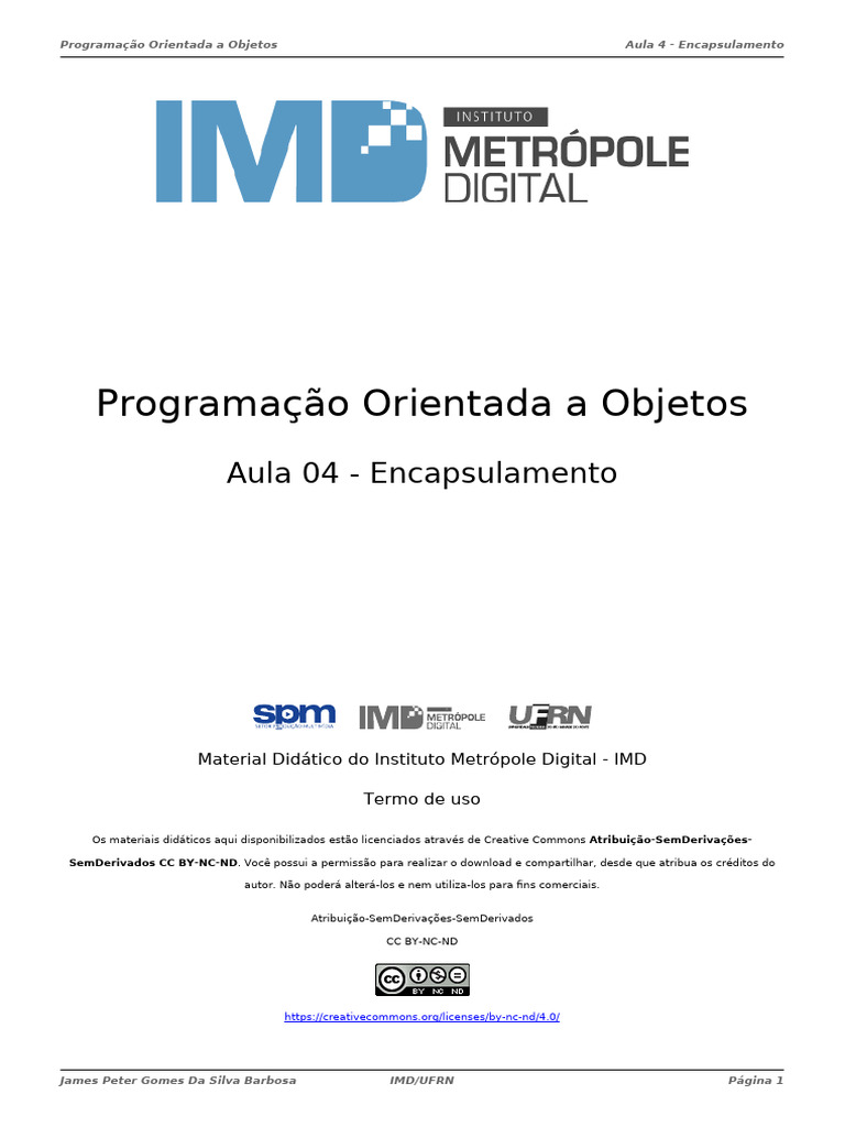 Encapsulamento em Programação Orientada a Objetos | PDF | Classe ...