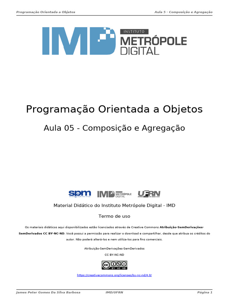 05 Composicao e Agregacao PROGRAMACAO ORIENTADA A OBJETOS | PDF ...