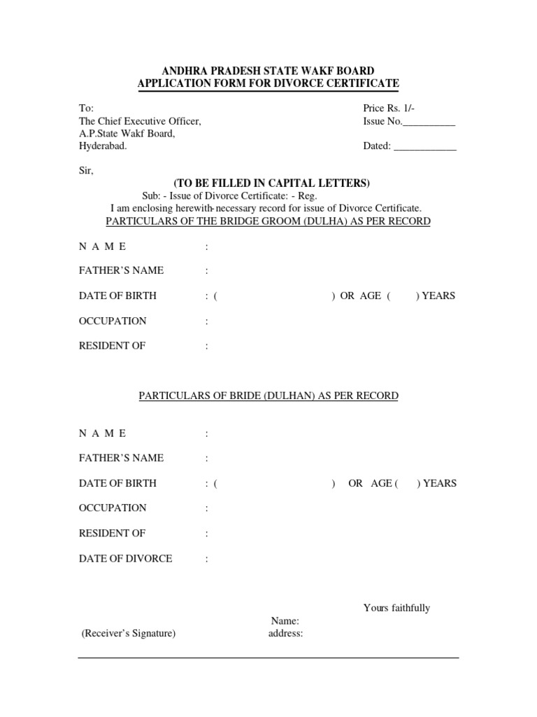 Divorce Certificate Application Form Pdf