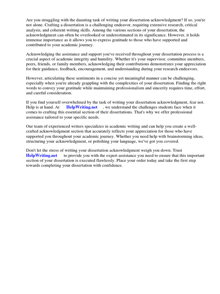 Acknowledgement For Dissertation Sample | Download Free PDF | Thesis