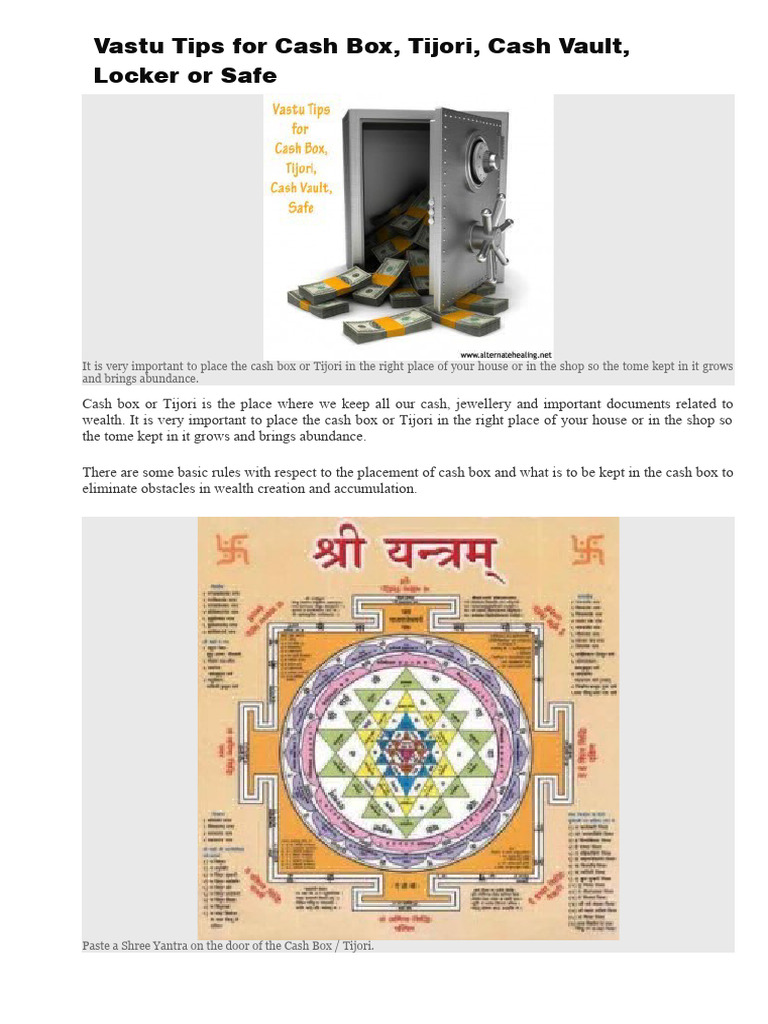 Vastu Tips for Cash Box, Tijori, Cash Vault, Locker or Safe PDF