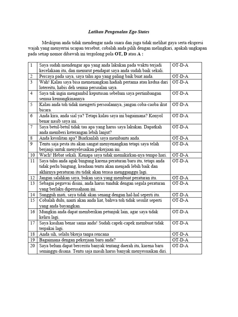 Latihan Pengenalan Ego States | PDF