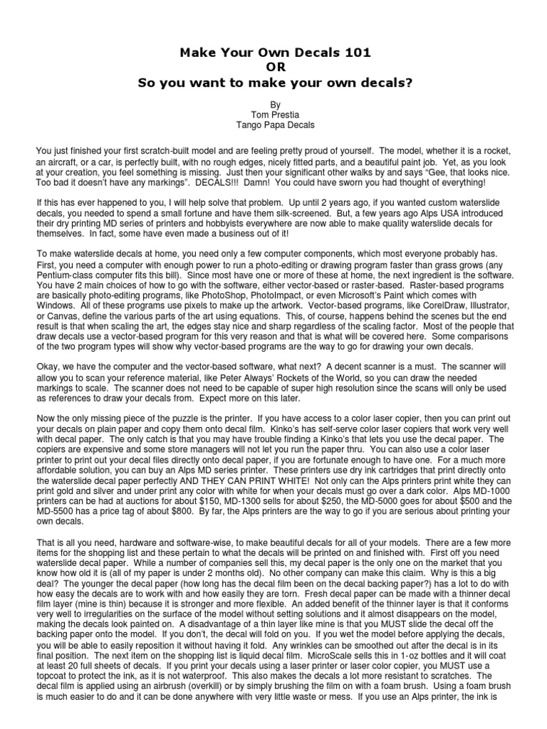 Make Your Own Decals 101 PDF Printer Image Scanner