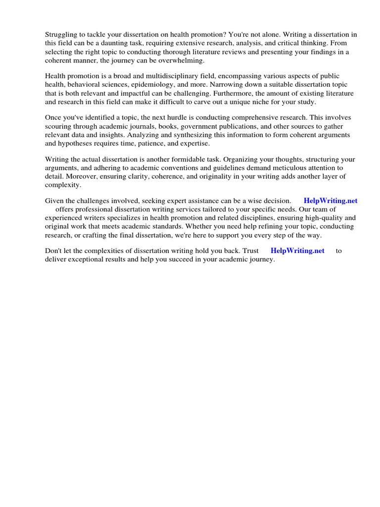 Dissertation Topics in Health Promotion | PDF | Nursing | Public Health
