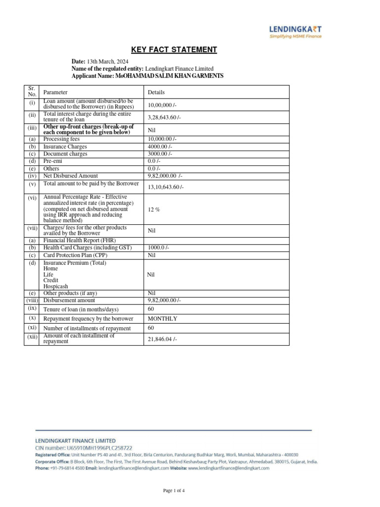 Loan Details for Mohammad Salim Khan | PDF | Loans | Interest