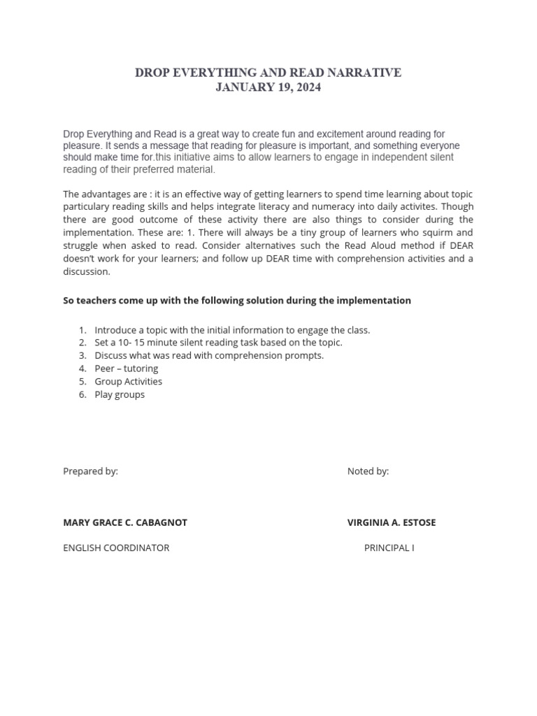 Drop everything and read narrative pdf
