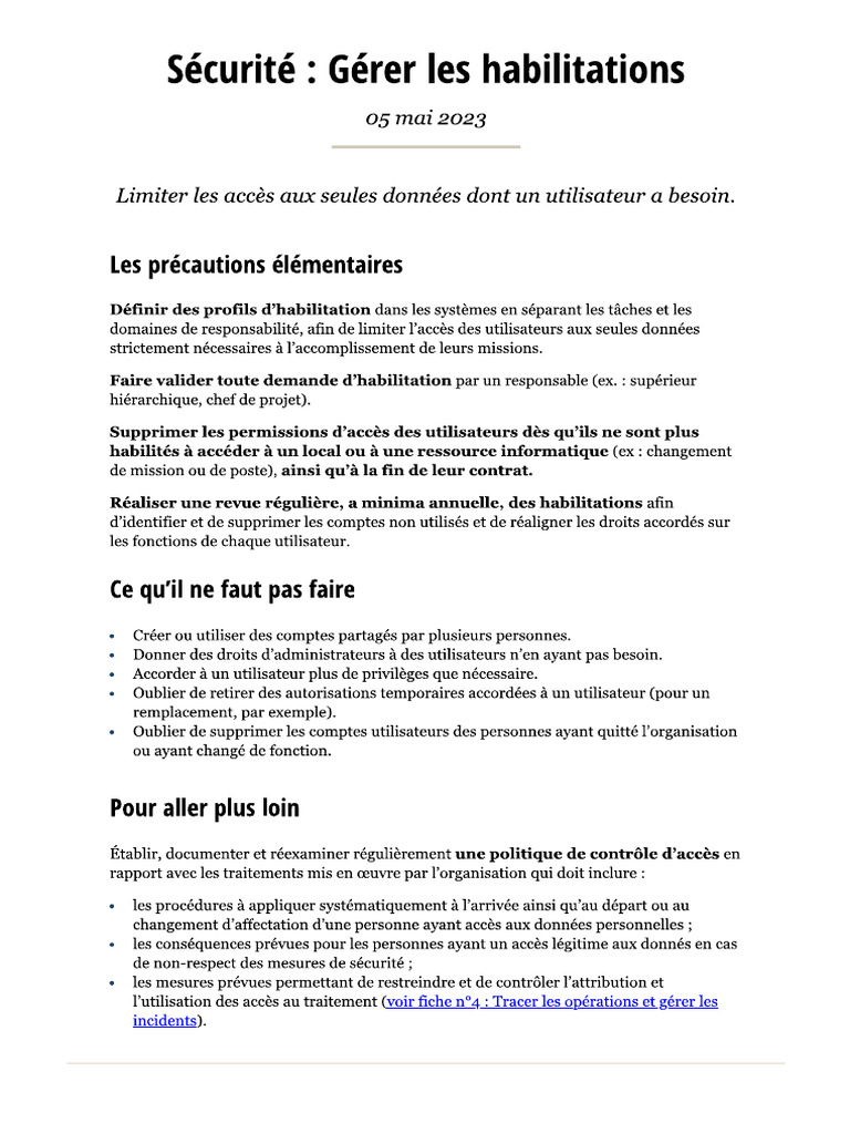 CNIL - Gérer Les Habilitations | PDF