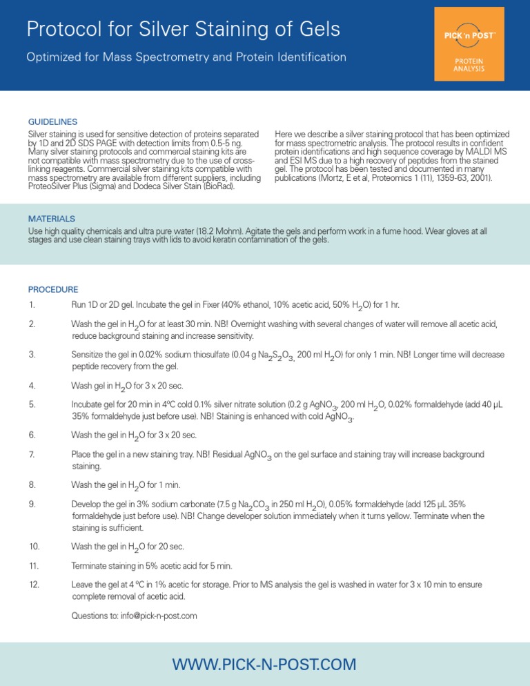 Optimized Silver Staining Protocol for MS | PDF | Mass Spectrometry ...