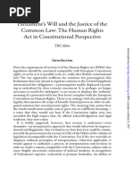 Parliament's Will and The Justice of The Common Law The Human Rights Act in Constitutional Perspective TRS Allan