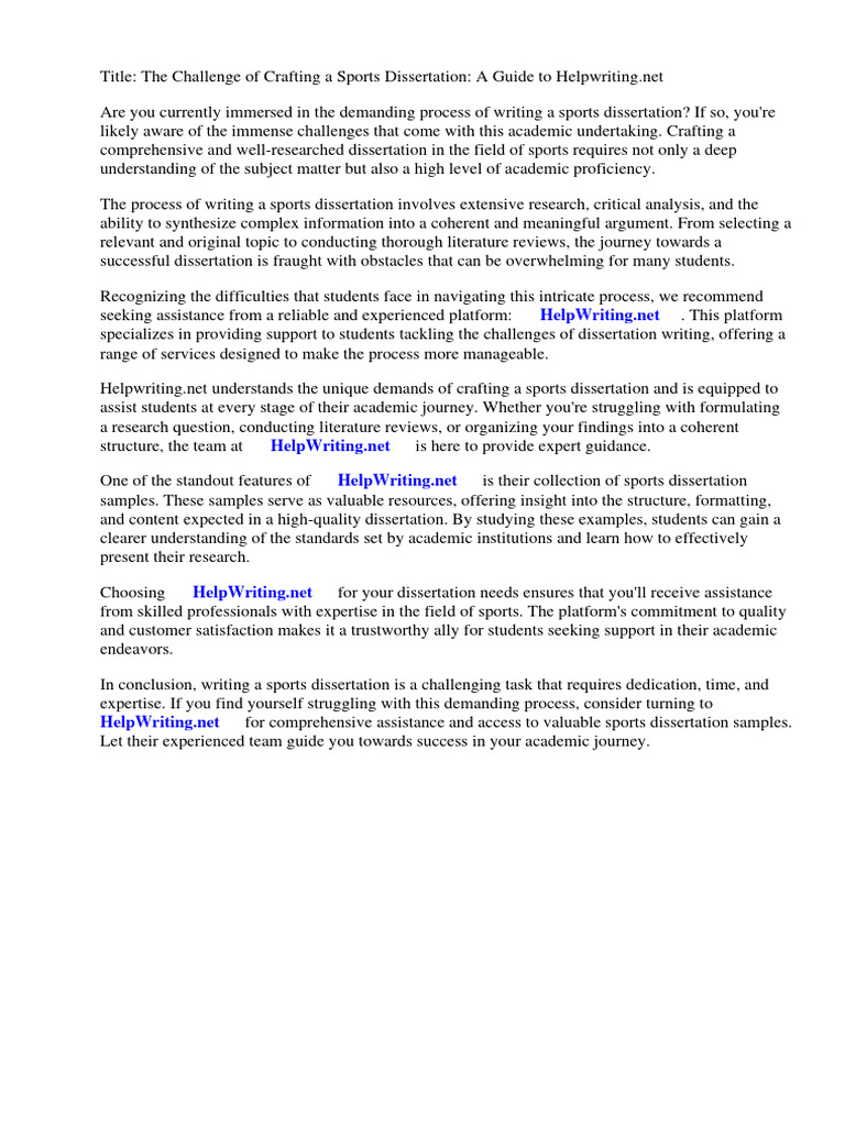 Sports Dissertation Samples PDF Sports Thesis