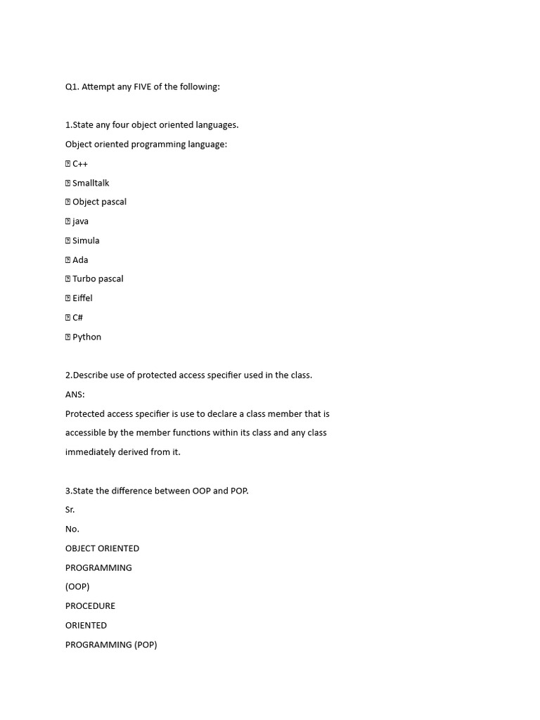 Question 1 2 3 4 download free pdf object oriented programming