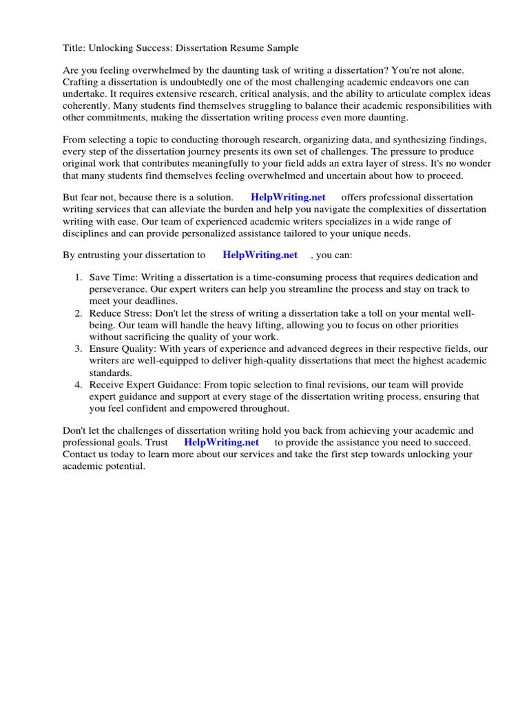 Dissertation Resume Sample Pdf Thesis Résumé