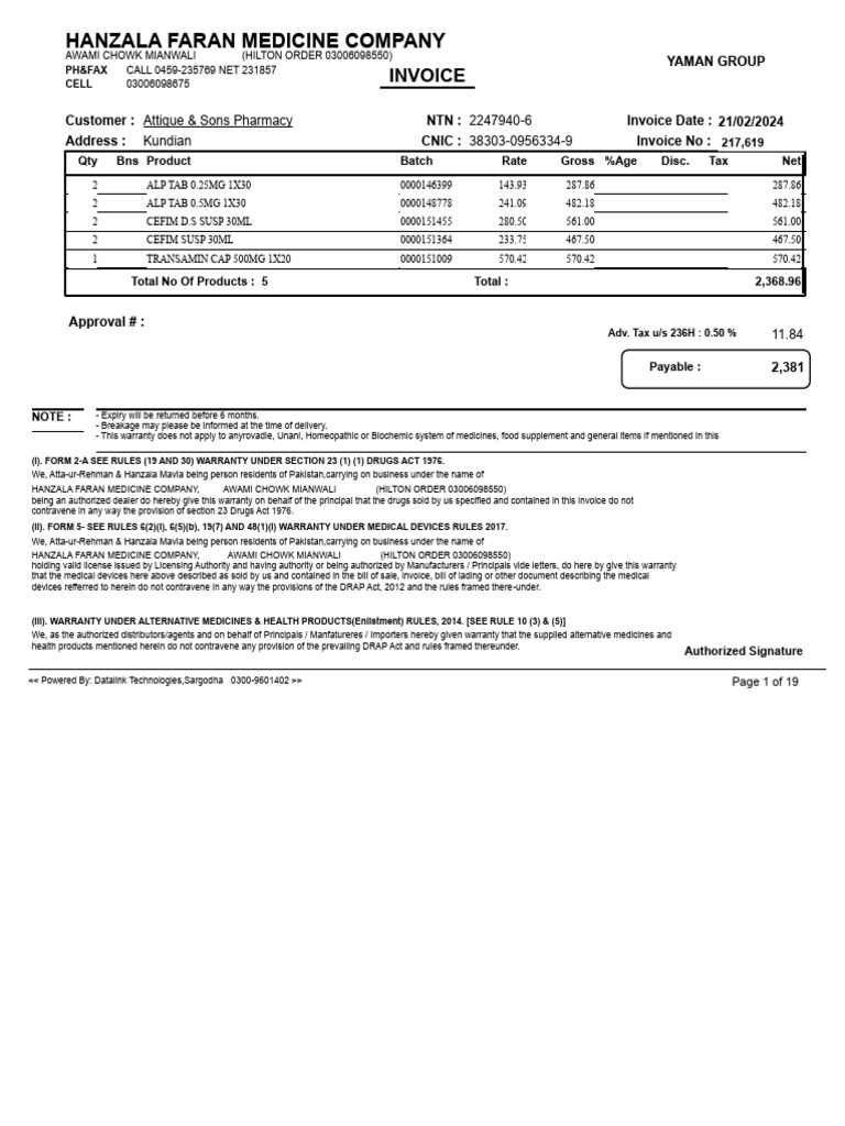 Invoice for Medicine Supplies | PDF | Health Sciences | Social Programs