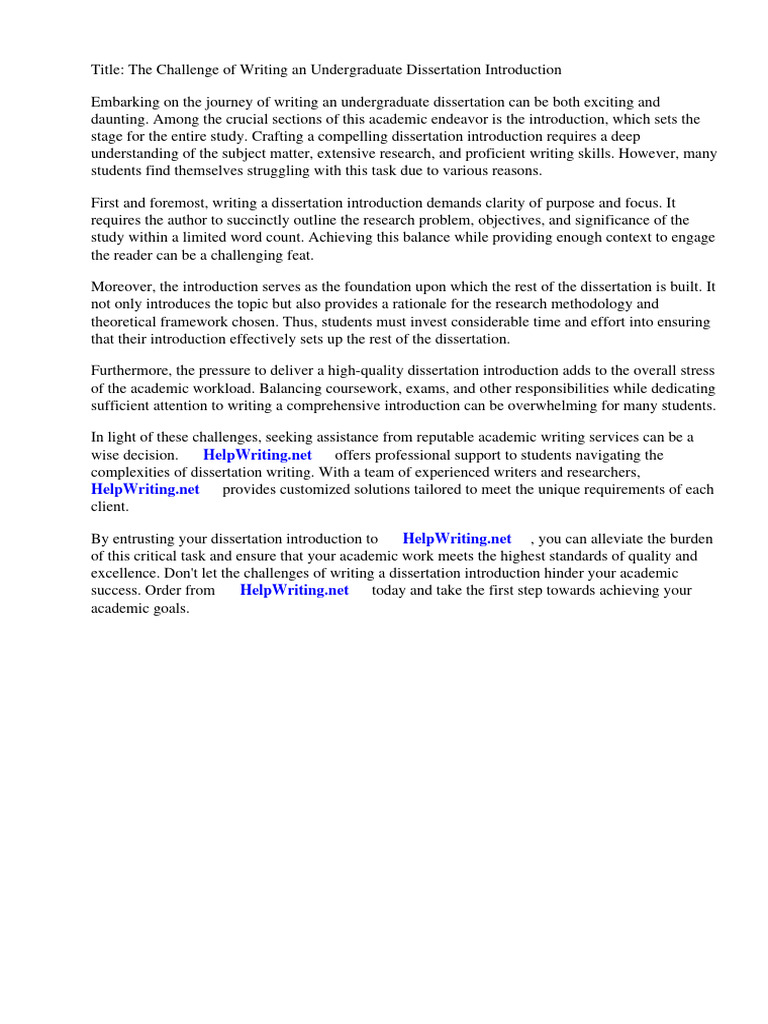 Undergraduate Dissertation Introduction Length | PDF | Thesis | Obesity