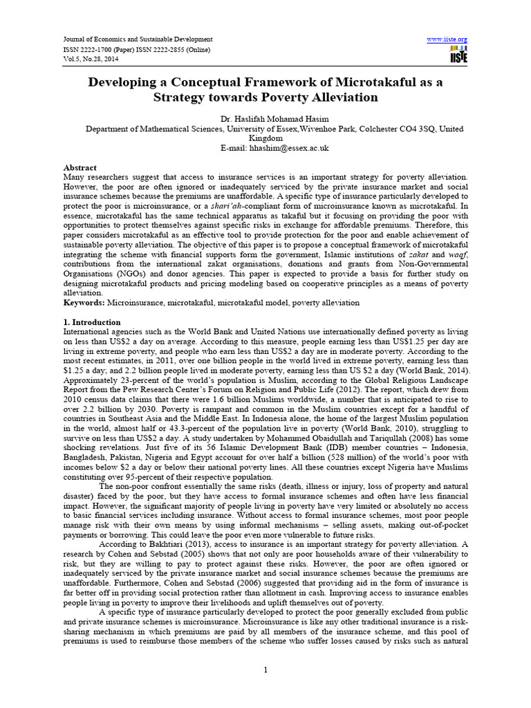 Microtakaful Framework for Poverty Alleviation | PDF | Insurance | Poverty