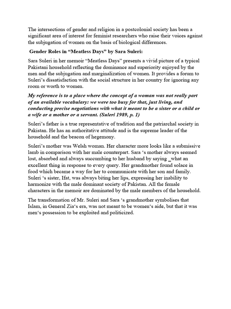 Gender Roles in “Meatless Days” by Sara Suleri PDF