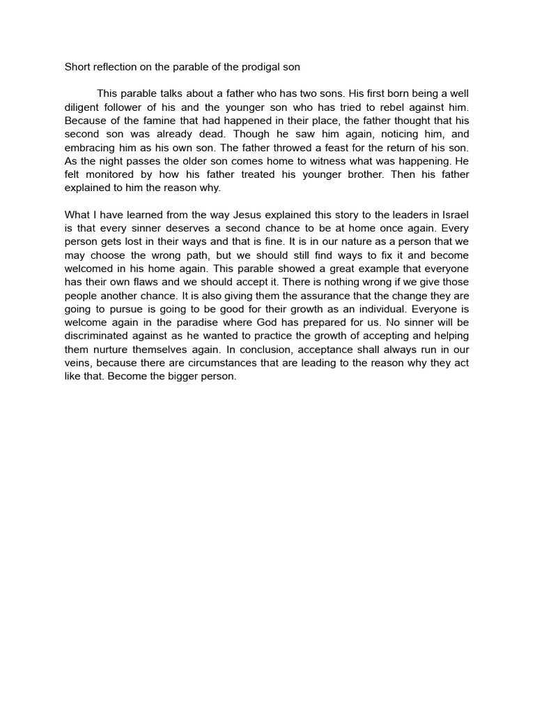Short Reflection On The Parable of The Prodigal Son | PDF