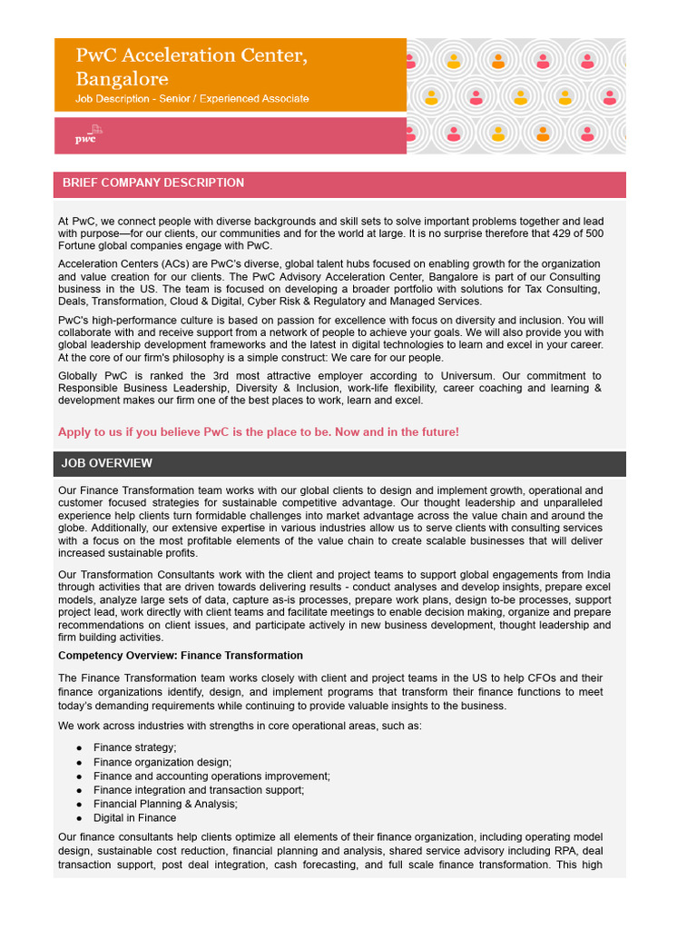 JD - PWC - AC - Finance Tranformation - Associate - Senior Associate ...