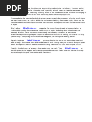 Car Industry Dissertation Topics