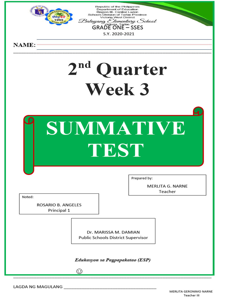 Summative Test Q2 Week 3 SSES - Docx Version 1 | PDF