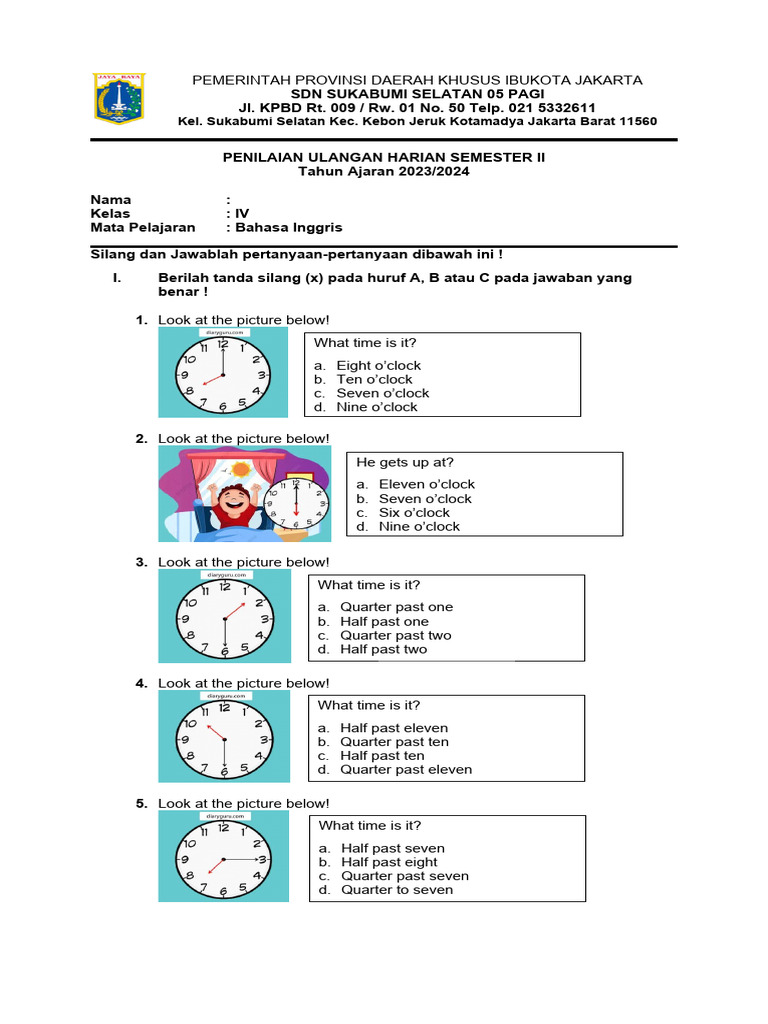 Ulangan Harian Bahasa Inggris Kelas 4 | PDF | Language Arts & Discipline