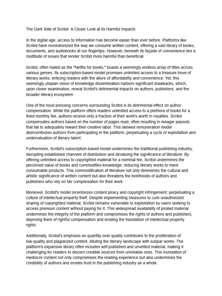 The dark side of scribd a closer look at its harmful impacts pdf