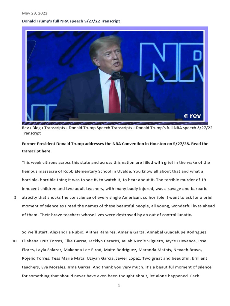 Donald Trump S Full Nra Speech Pdf