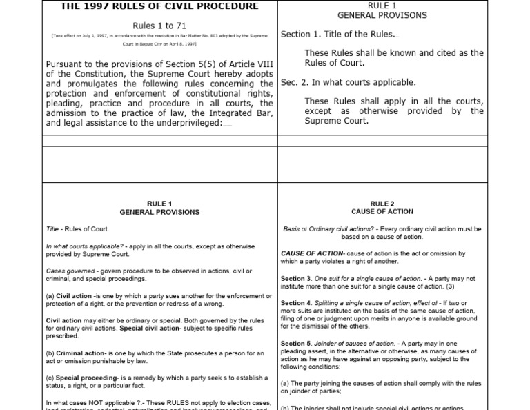 1997 Rules of Civil Procedure Overview | PDF | Lawsuit | Cause Of Action