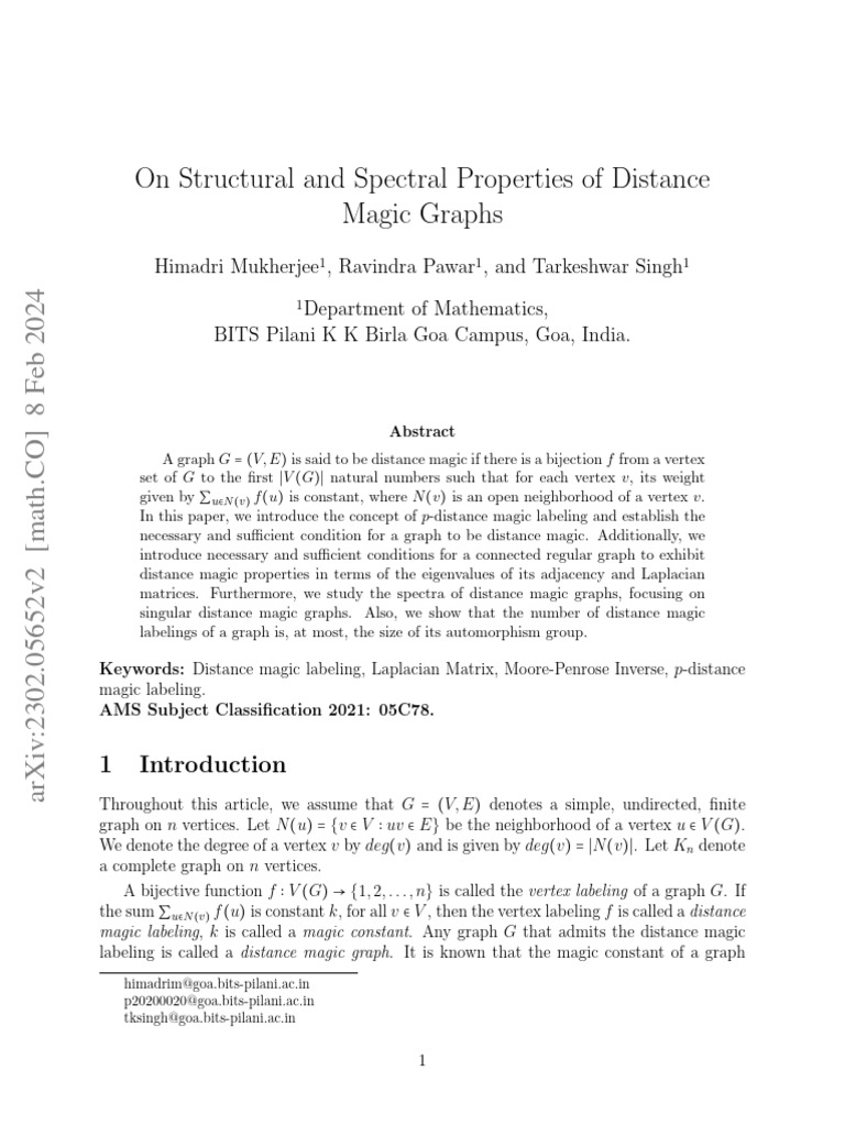 Structural and Spectral Properties of Distance Magic Graphs | PDF ...
