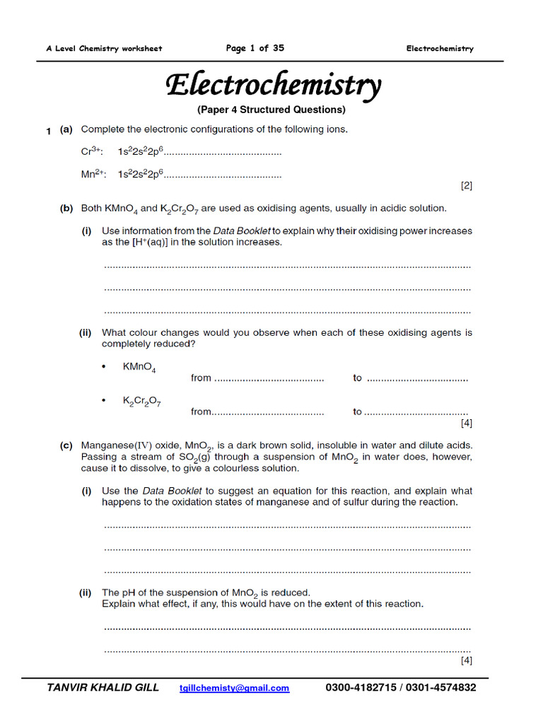 Electrochemistry Past Paper Download Free PDF Physics Chemistry