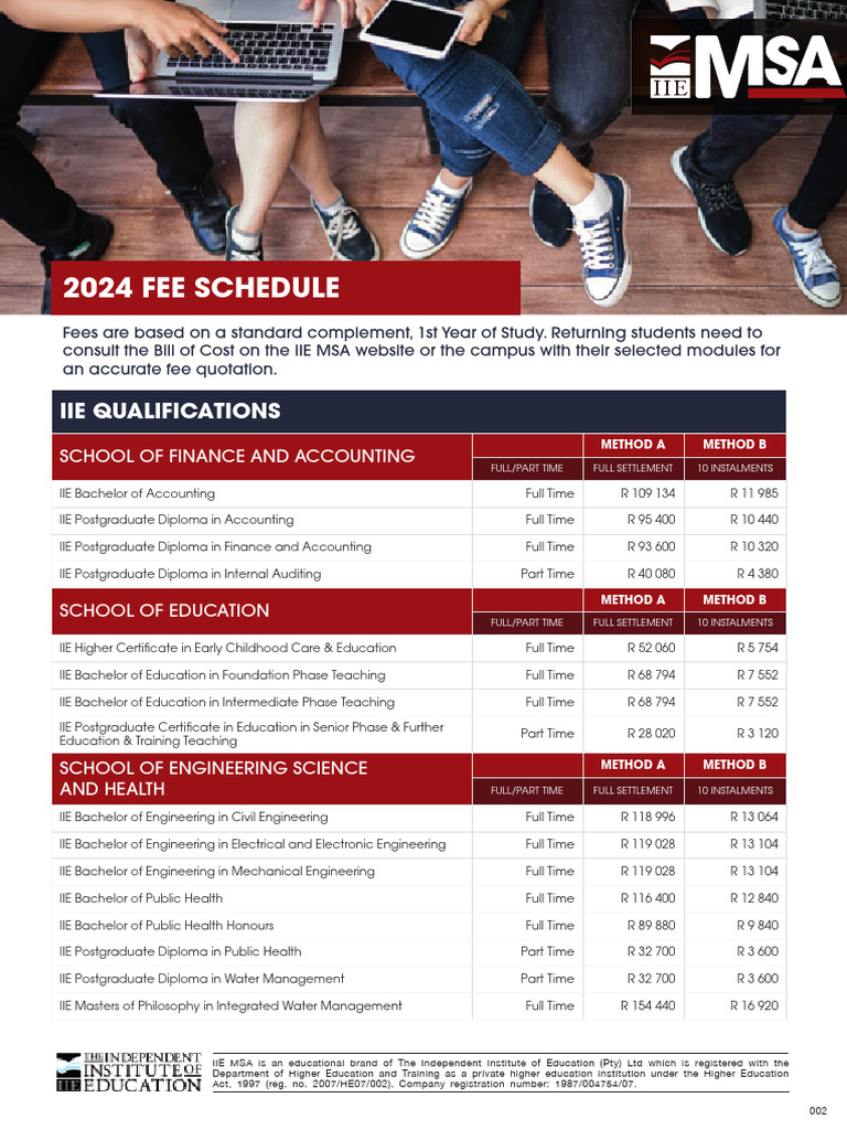 Iie Msa Fee Schedule 2024 PDF Bachelor
