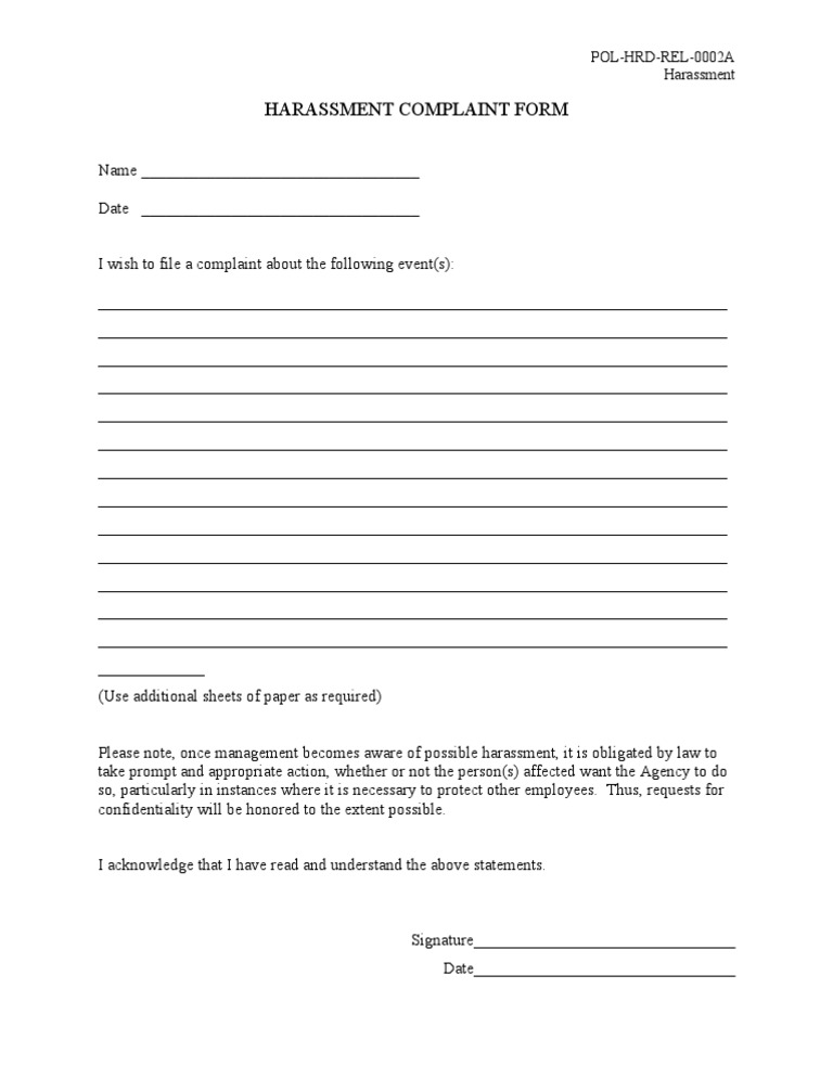 Harassment Complaint Form | PDF