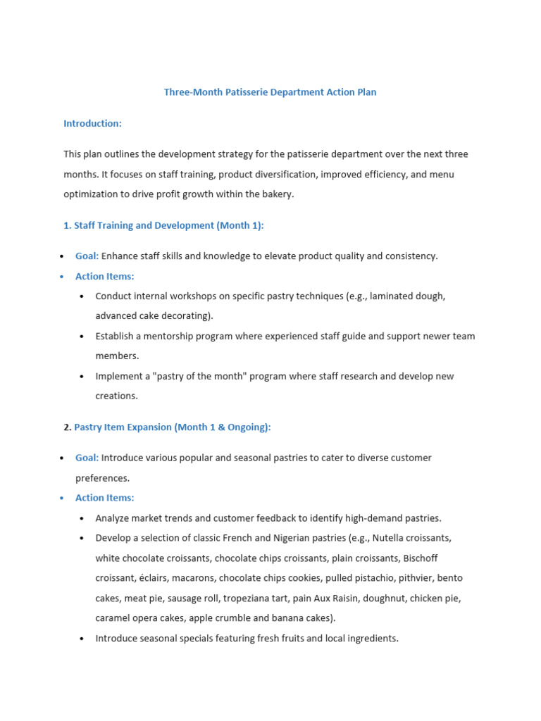 Three-Month Patisserie Action Plan | PDF | Cakes | Breads