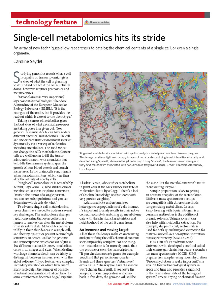 Single-Cell Metabolomics Advances | PDF | Metabolomics | Mass Spectrometry