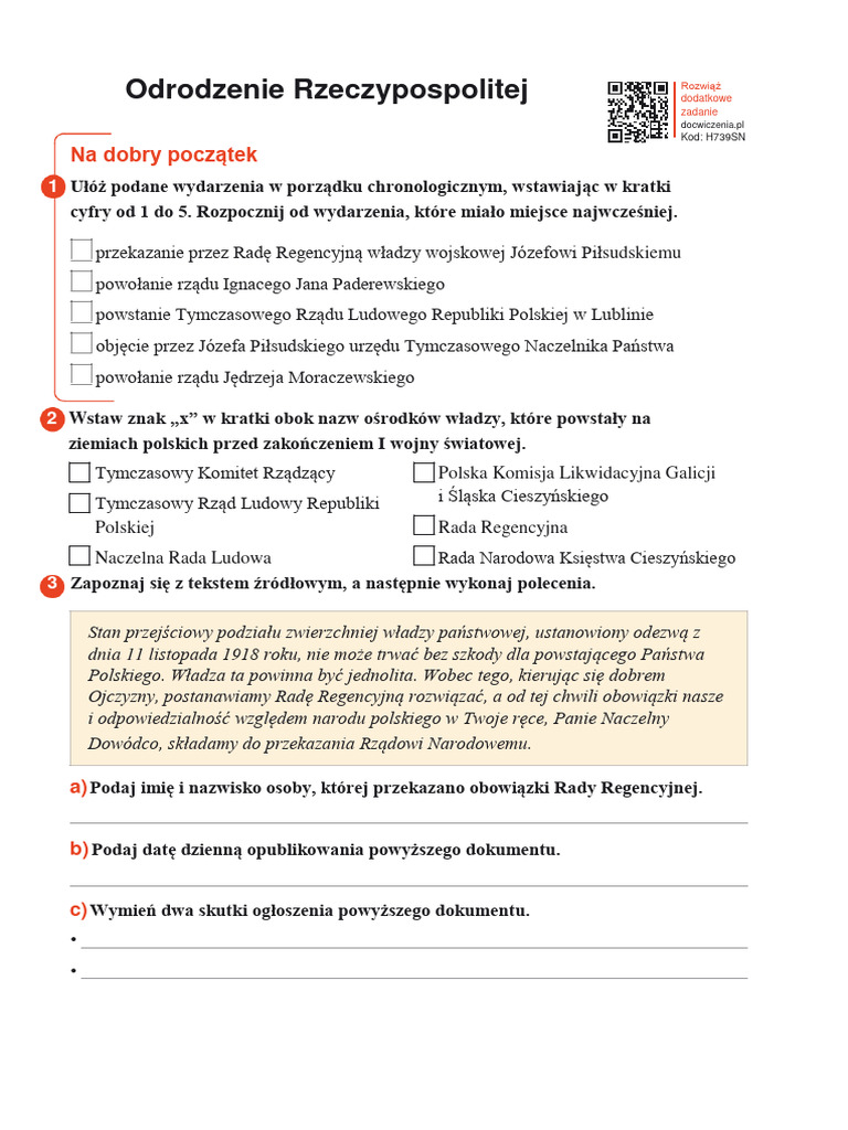 Narodziny Ii Rzeczypospolitej Karta Pracy Odpowiedzi 25.05 Odrodzenie Rzeczypospolitej-karta pracy (1) | PDF