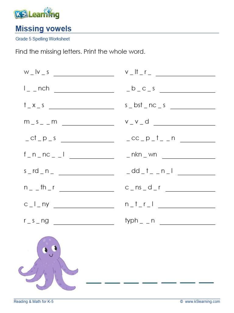Grade 5 Missing Vowels 1 Pdf
