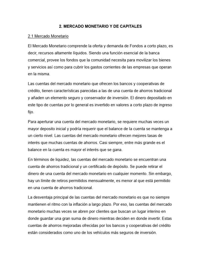 Mercado Monetario y de Capitales Explicado | PDF | Bolsa | Dinero