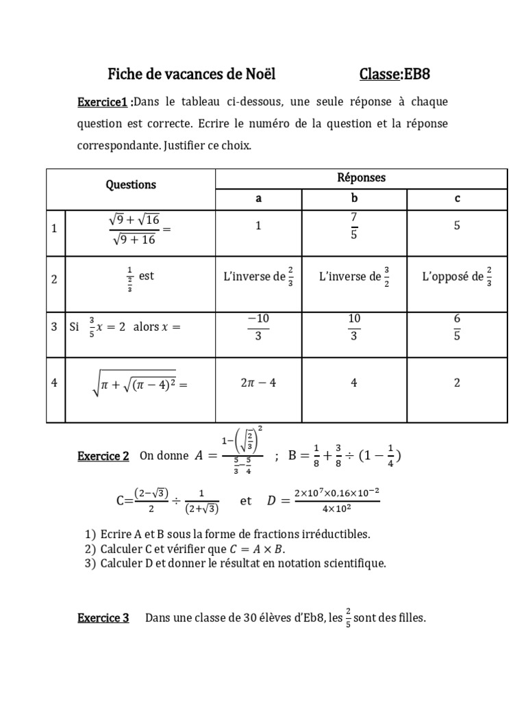 Contrôle de maths EB8 - Vacances Noël | PDF | Géométrie | Géométrie