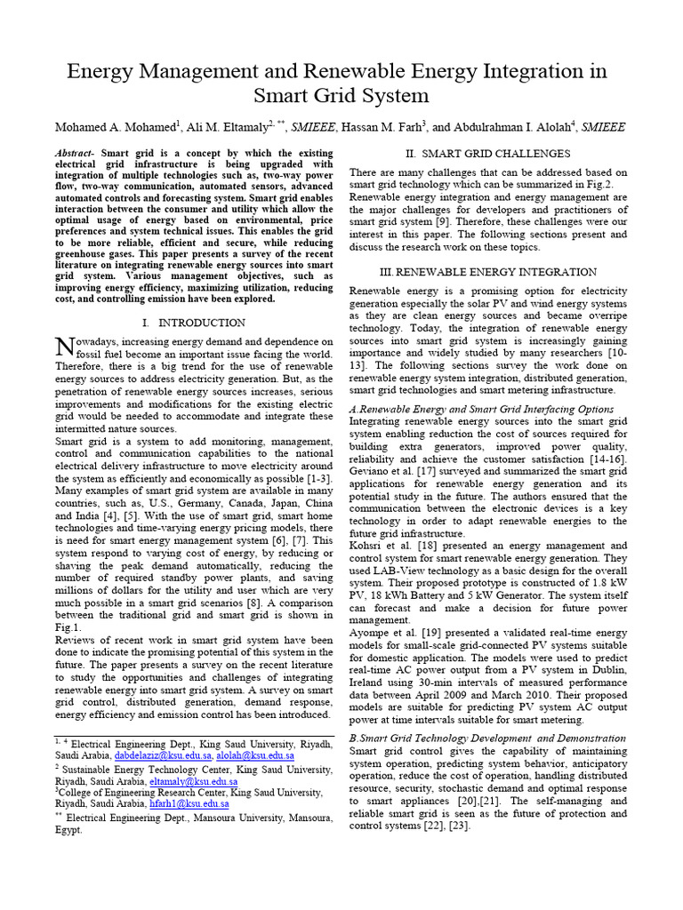 Renewable Energy in Smart Grids | PDF | Smart Grid | Electrical Grid